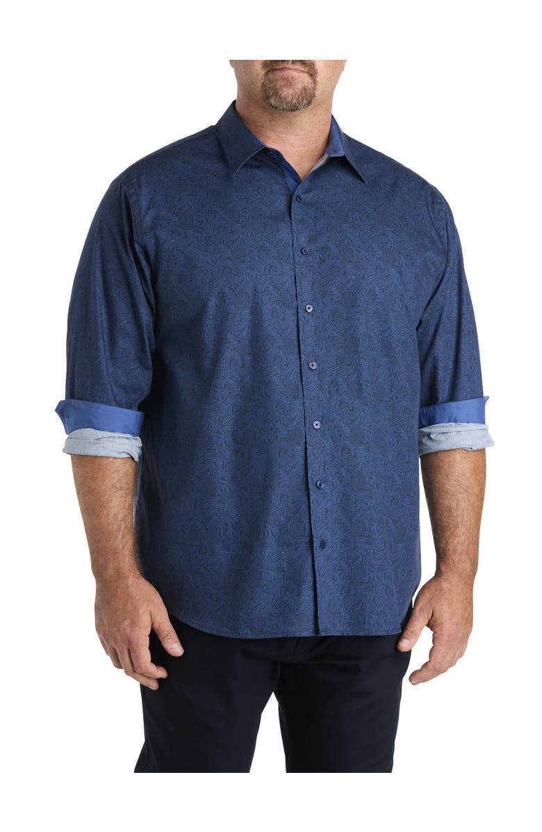 Synrgy by DXL Big & Tall Tonal Paisley Sport Shirt, Main, color, Navy
