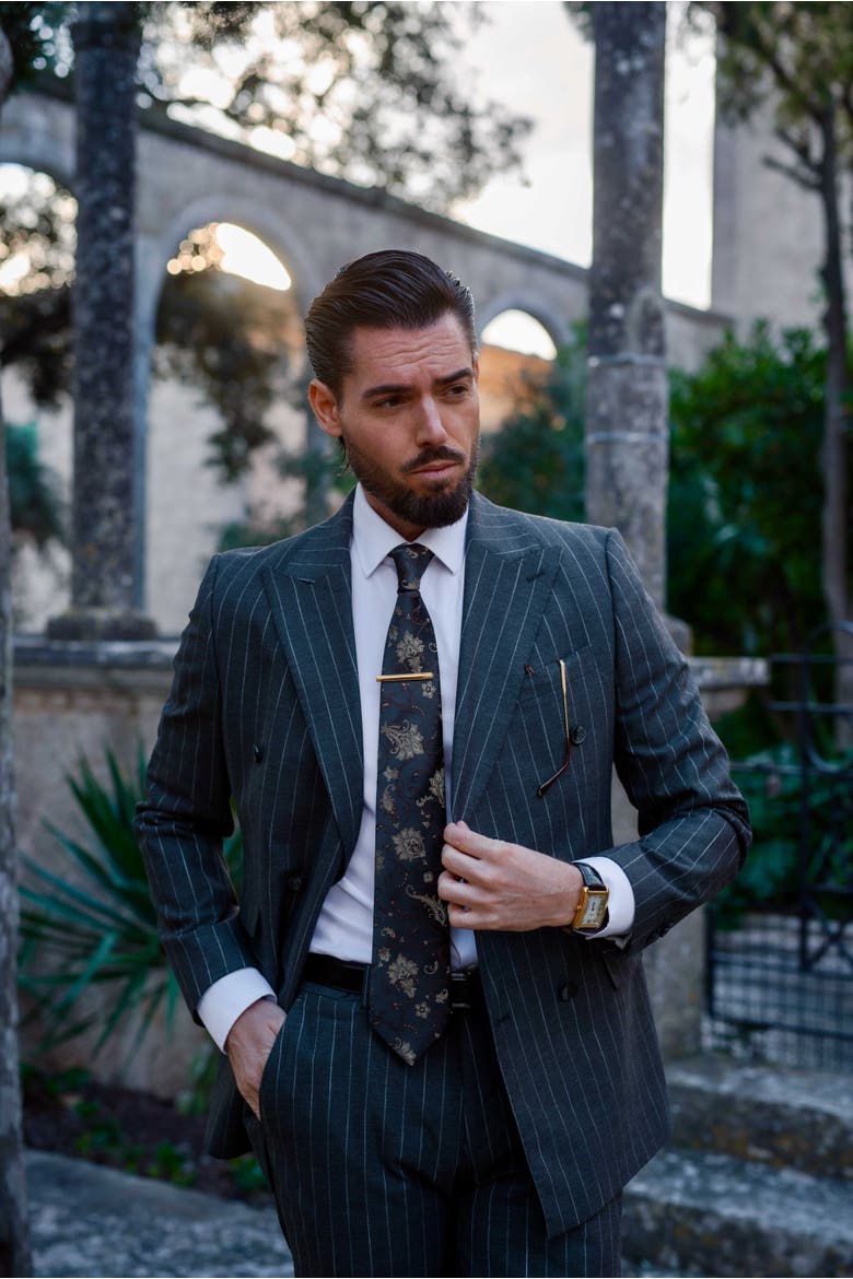 Prosecco - Extra Long  Silk Jacquard Tie for Men, Alternate, color, Midnight Blue