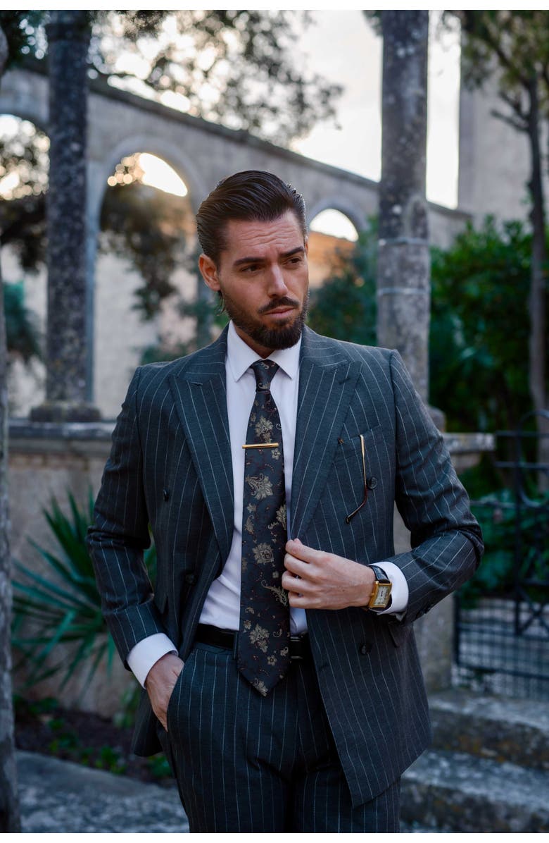 Elizabetta Prosecco - Extra Long  Silk Jacquard Tie for Men, Alternate, color, Midnight Blue