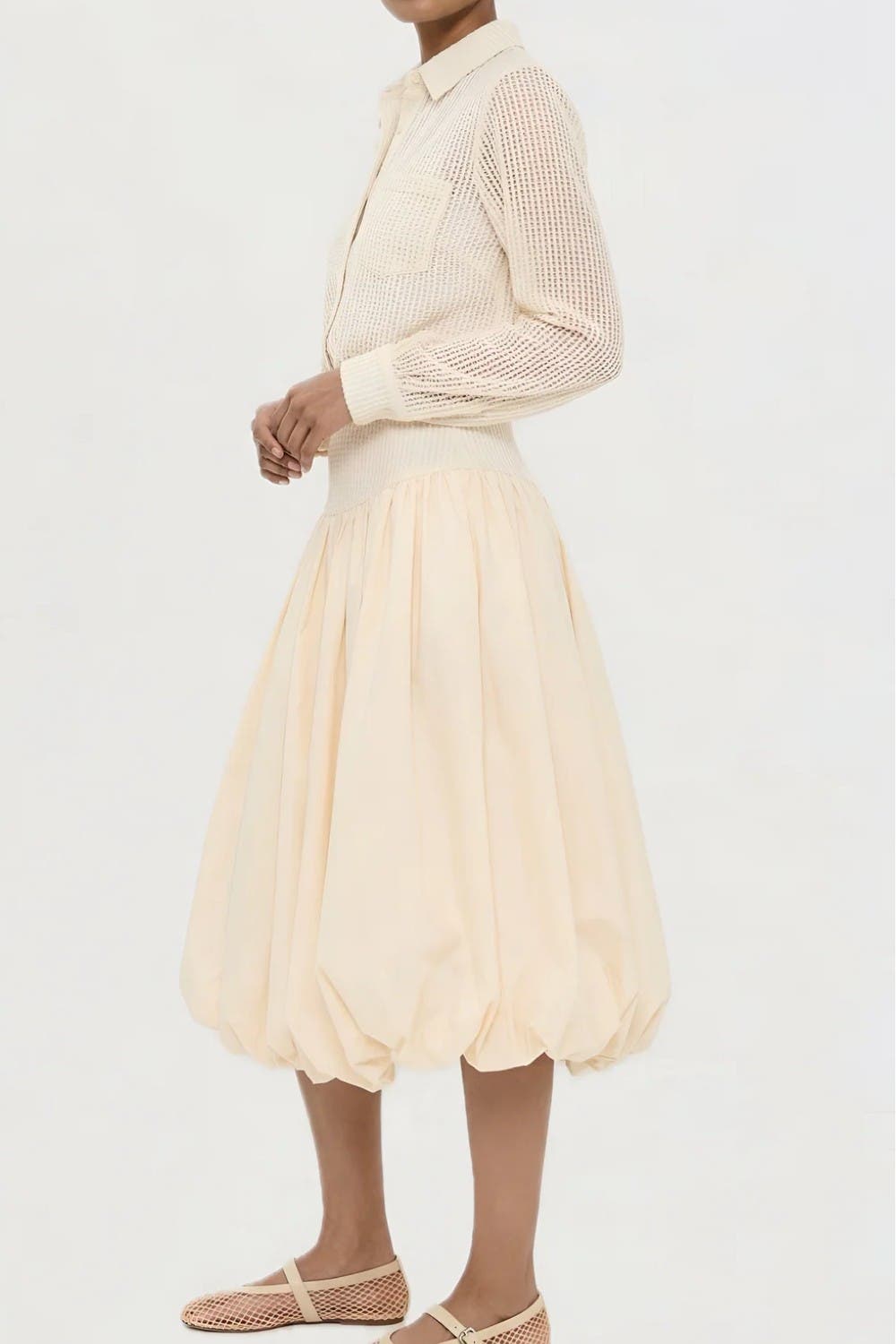 Kemi  Ivory Crochet Open Knit Collared Top - image 2
