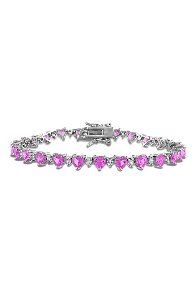 Heart Cut Lab Created Pink Sapphire & White Sapphire Tennis Bracelet, Main, color, PINK