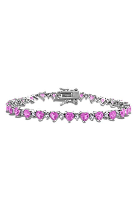 Heart Cut Lab Created Pink Sapphire & White Sapphire Tennis Bracelet