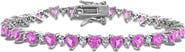 DELMAR Heart Cut Lab Created Pink Sapphire & White Sapphire Tennis Bracelet