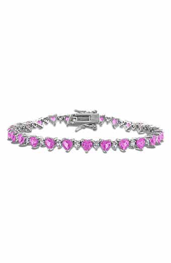 Heart Cut Lab Created Pink Sapphire & White Sapphire Tennis Bracelet