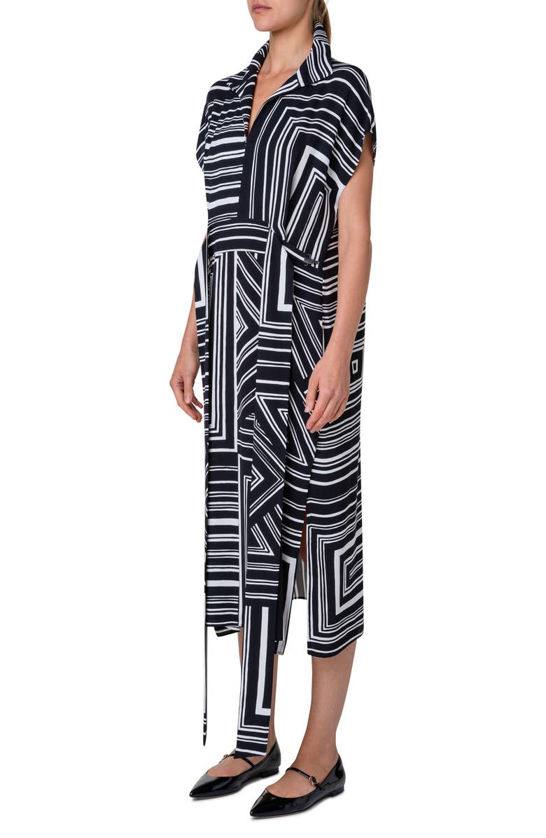 Akris Lizzie's Lines Belted Silk Midi Dress, Alternate, color, 