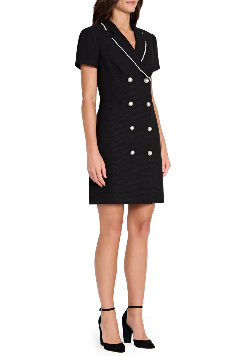 Faux Pearl Trim Tweed Dress, Alternate, color, BLACK
