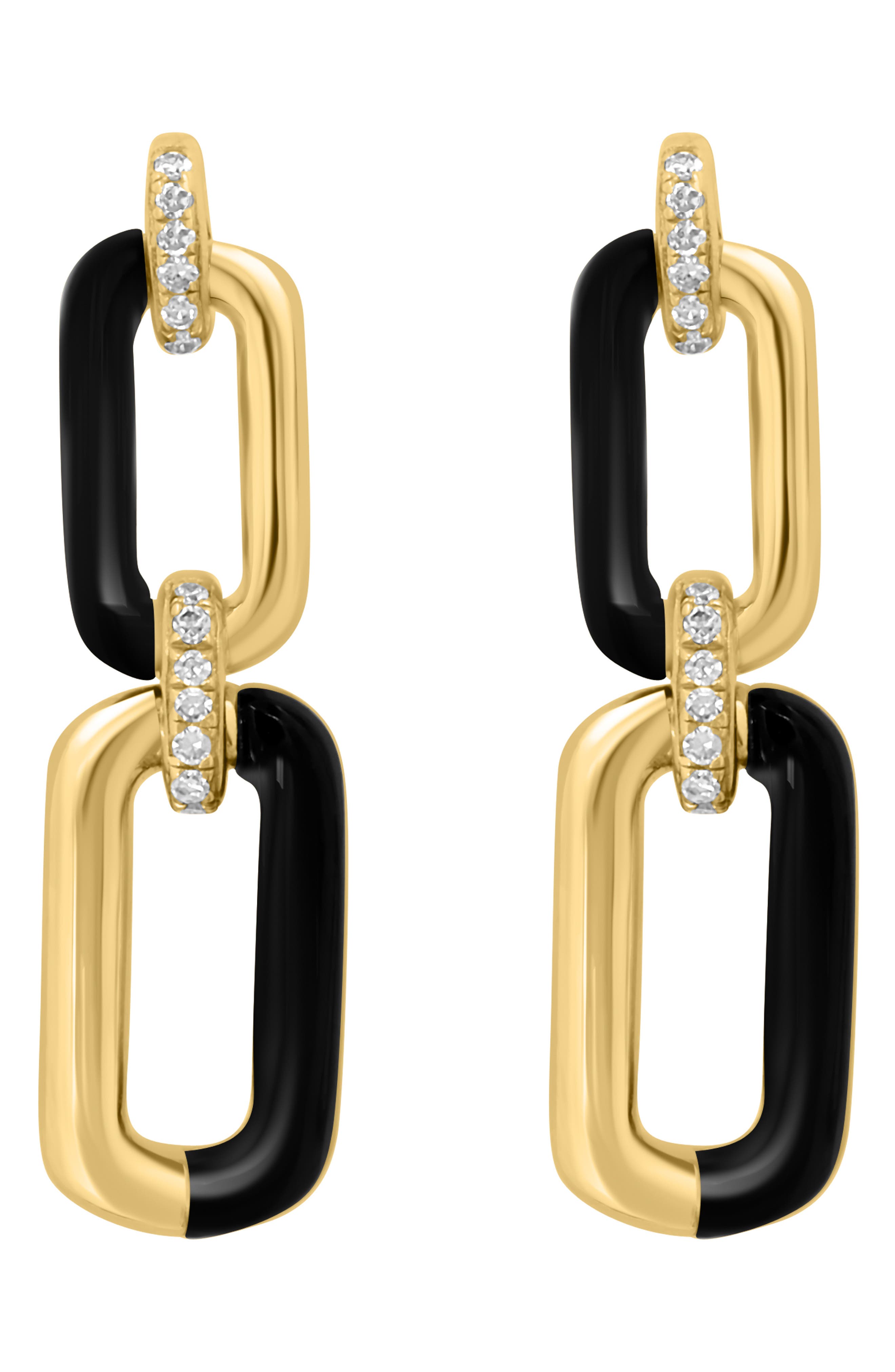 EFFY Onyx & Diamond Oval Link Drop Earrings