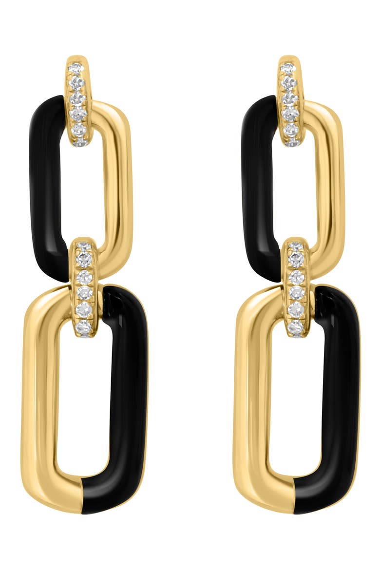 Onyx & Diamond Oval Link Drop Earrings, Main, color, BLACK
