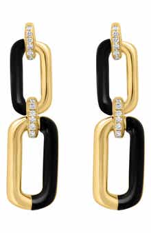 EFFY Onyx & Diamond Oval Link Drop Earrings