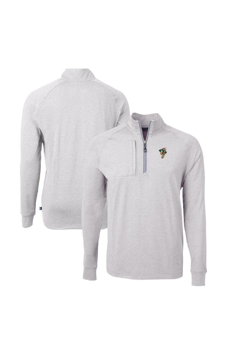 Cutter & Buck Men's Cutter & Buck Heather Gray Greensboro Grasshoppers Adapt Eco Knit Heather Recycled Quarter-Zip Pullover, Main, color, Heather Gray