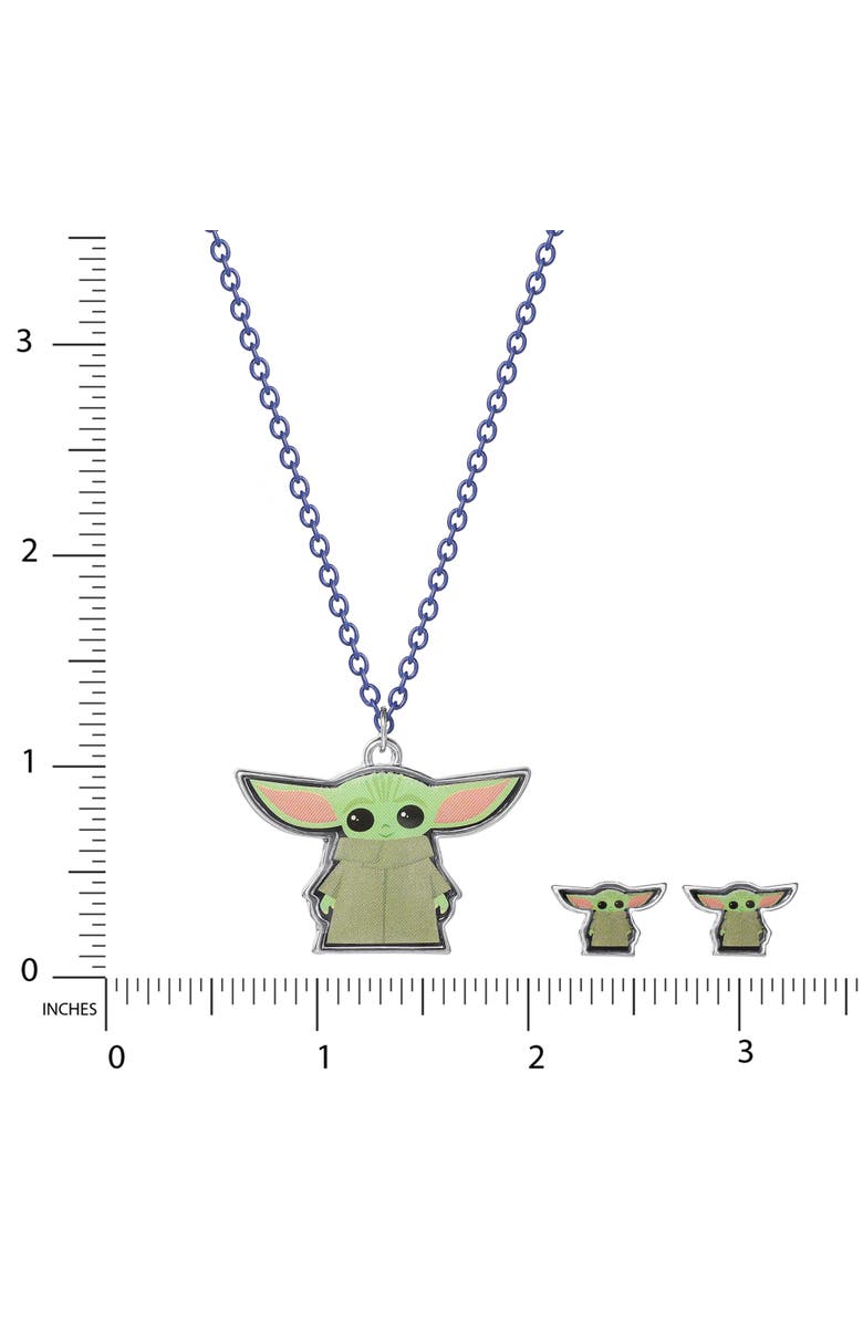 Star Wars The Mandalorian Grogu Fashion Stud Earrings and Necklace Set, Alternate, color, Green