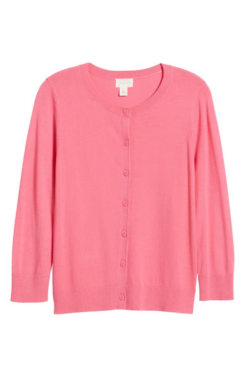 Caslonr Caslon(r) Crewneck Cardigan In Pink Caliente