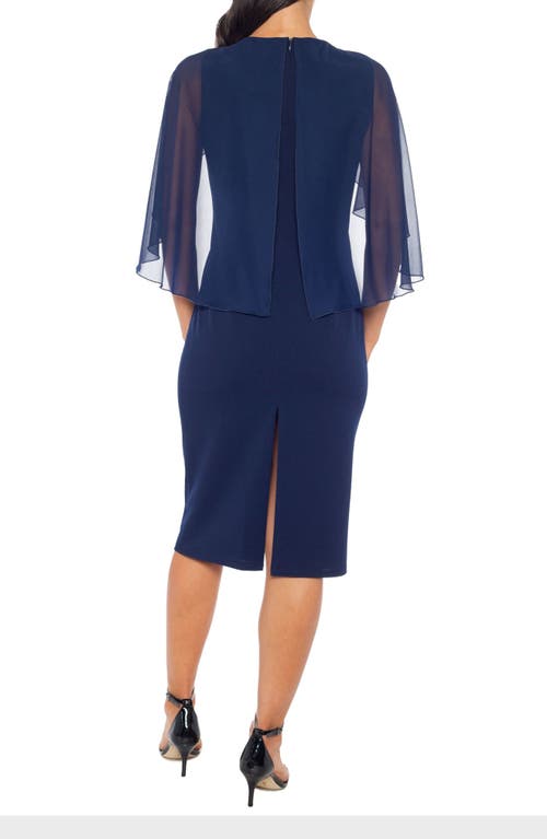 Marina Crystal Embellished Neck Cape Sleeve Sheath Cocktail Dress In Blue