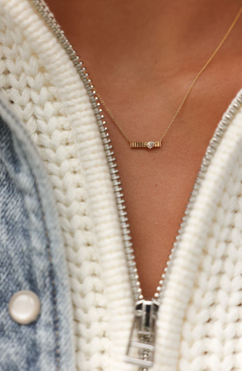 Dana Rebecca Designs Diamond Oval Fluted Bar Pendant Necklace, Alternate, color, Yellow Gold