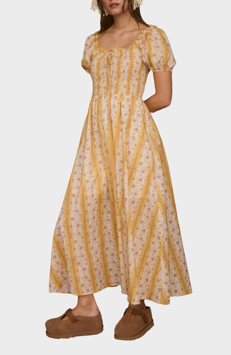 Blu Pepper Smocked Cotton Maxi Dress, Alternate, color,