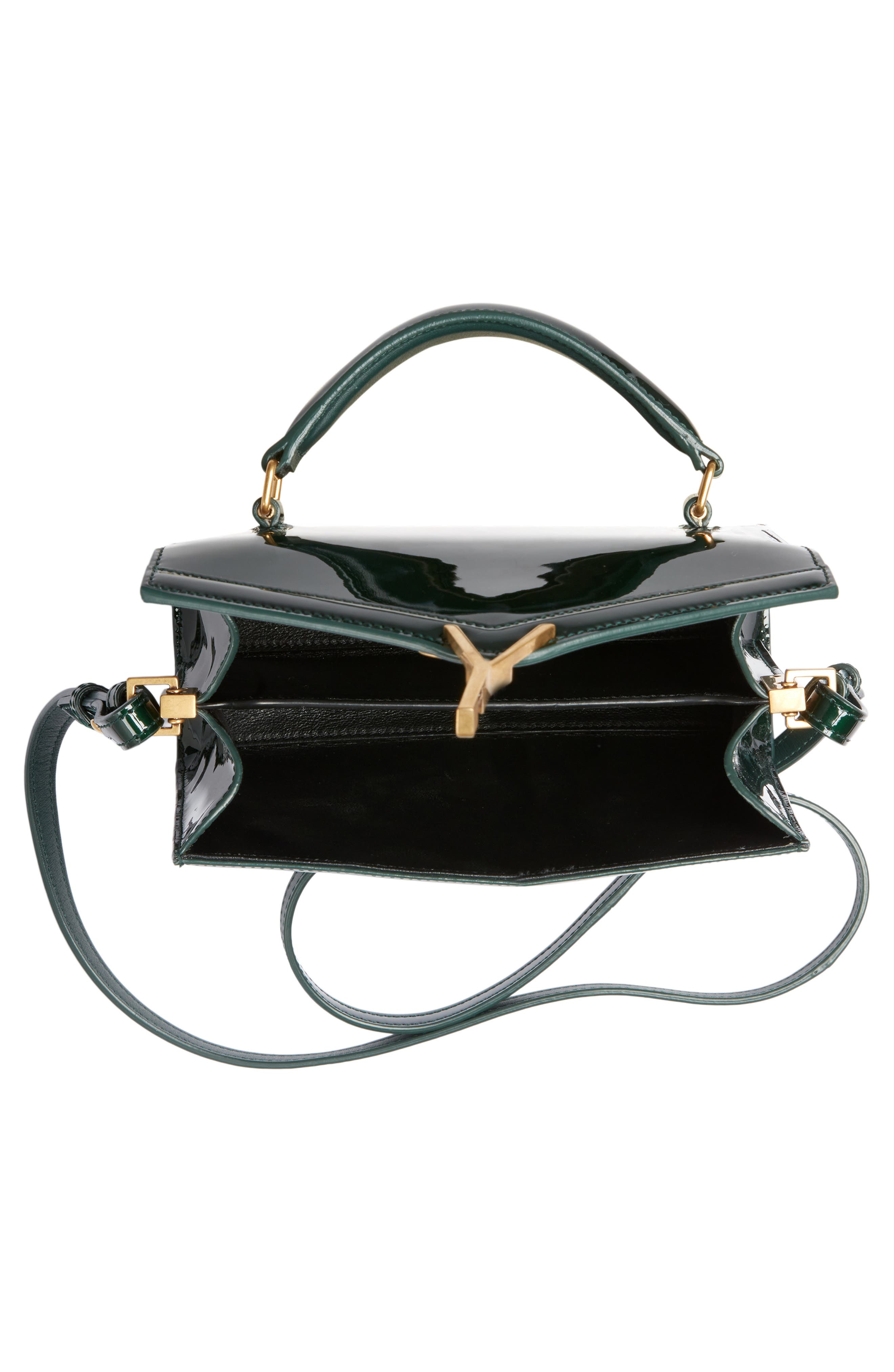 Saint Laurent Mini Cassandra Patent Leather Top Handle Bag, Alternate, color, Fir Leaf