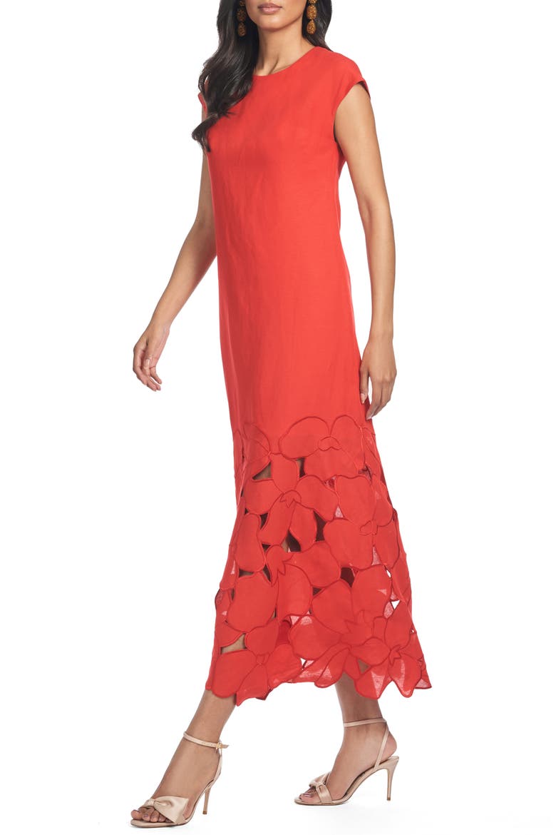 Sabette Embroidered Linen Blend Dress, Alternate, color, CHERRY RED