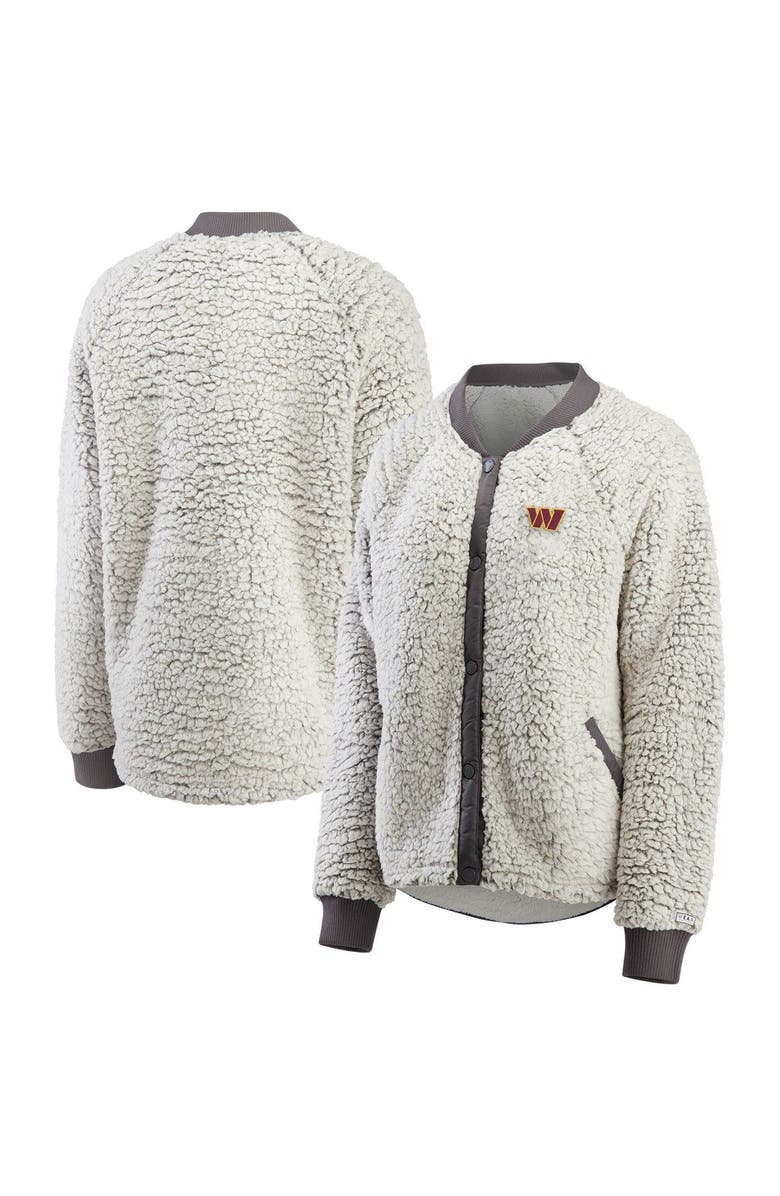 WEAR by Erin Andrews Women's WEAR by Erin Andrews Charcoal Washington Commanders Sherpa Raglan Full-Snap Jacket, Main, color, Charcoal