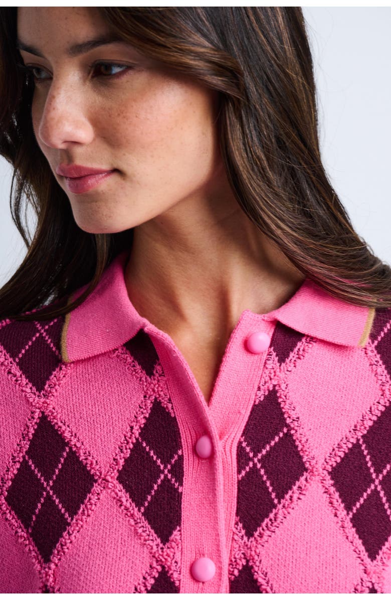 Lisa Todd Diamond Dip Argyle Cardigan, Alternate, color, Neon Pink