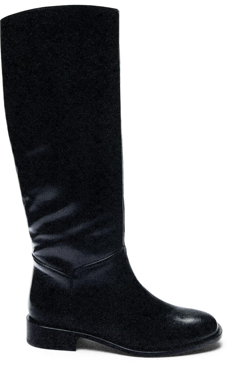 MANGO Leather Knee High Boot, Alternate, color, Black