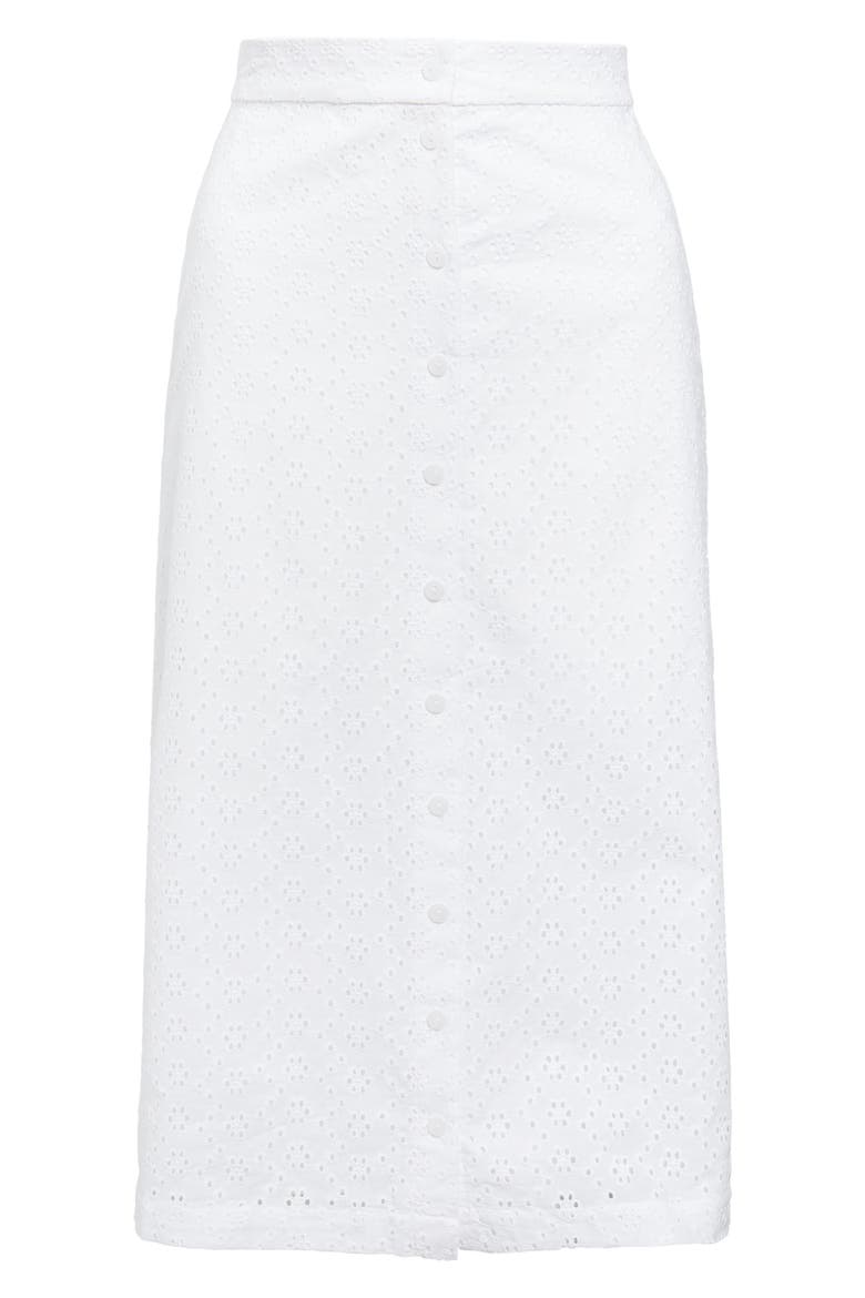 Front Button Eyelet Skirt, Main, color, WHITE