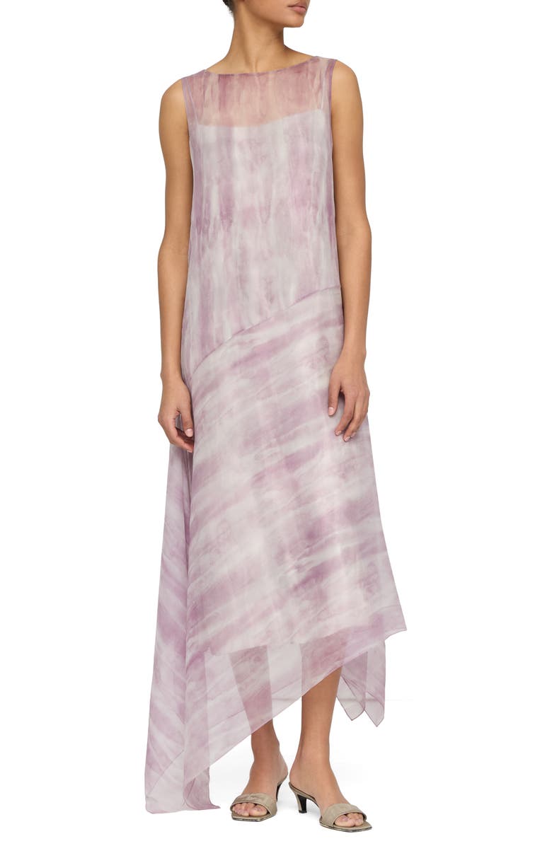 Lafayette 148 New York Washed Glaze Print Silk Crépon Midi Dress, Main, color, Lavender Tint Multi