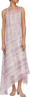 Lafayette 148 New York Washed Glaze Print Silk Crépon Midi Dress