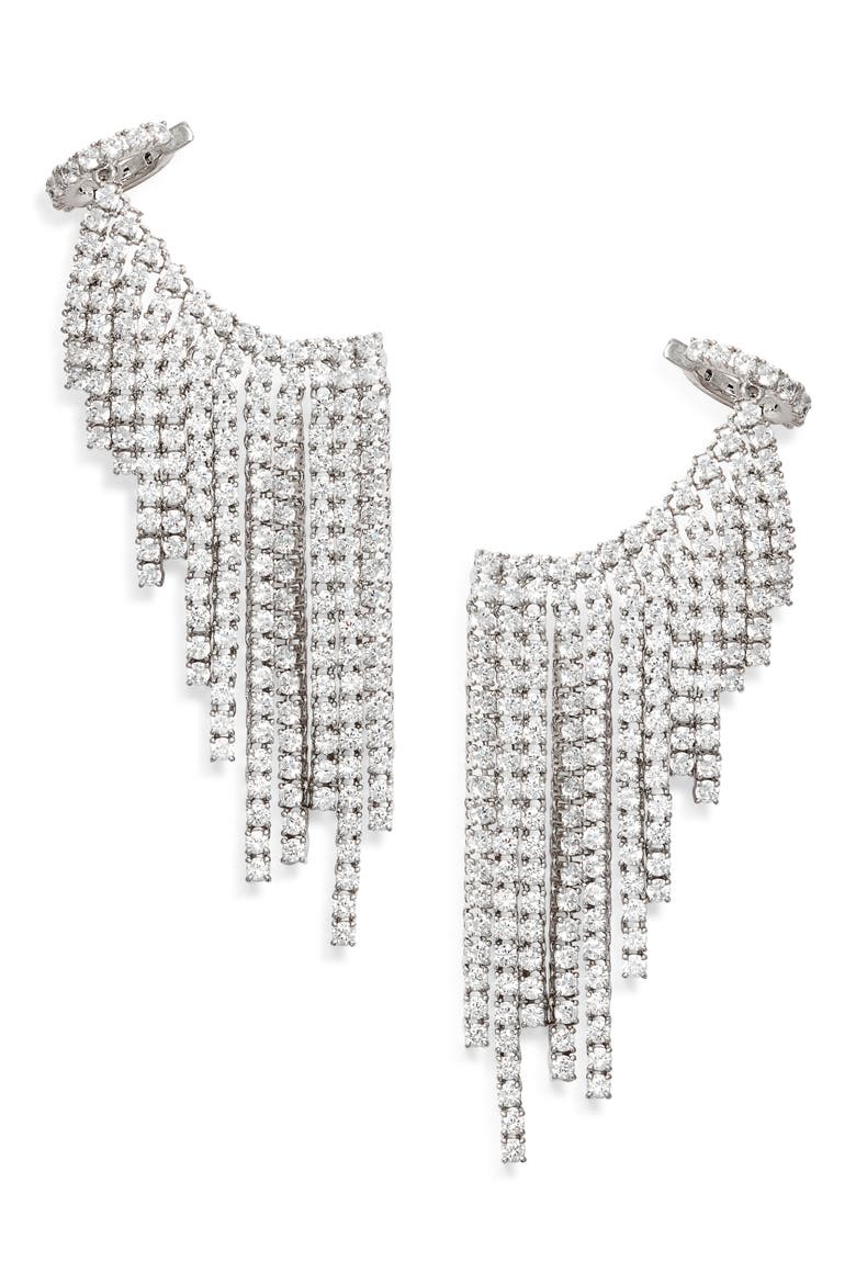 Starlet Curtain Cubic Zirconia Cuff Earring, Main, color, RHODIUM