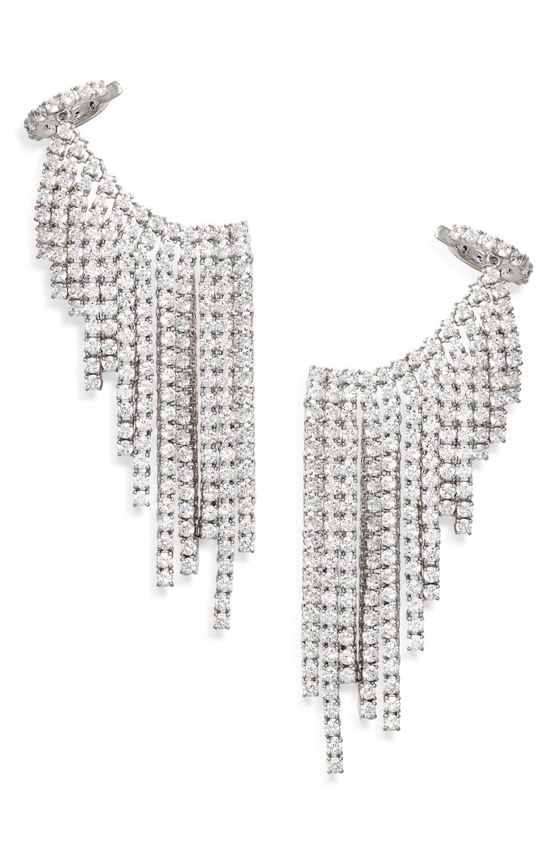 Nadri Starlet Curtain Cubic Zirconia Cuff Earring, Main, color, Rhodium