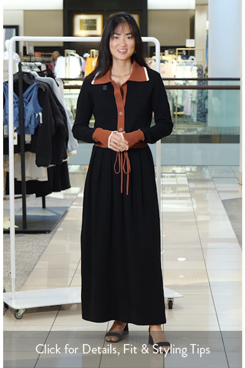 Tipped Long Sleeve Drawstring Waist Sweater Dress video