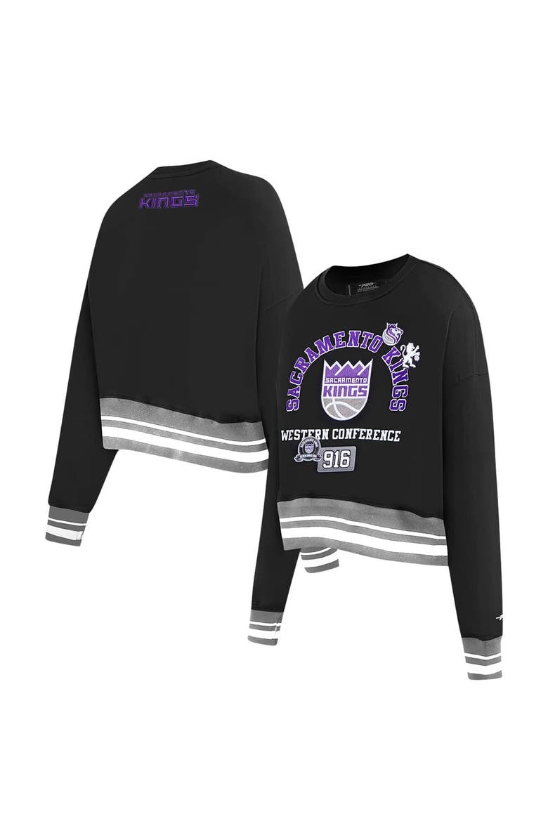 PRO STANDARD Women's Pro Standard Black Sacramento Kings Area Code Cropped Pullover Sweatshirt, Main, color, Black