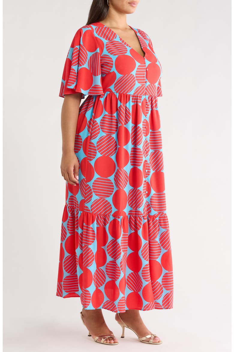 Print Ruffle Hem Maxi Dress, Alternate, color, BLUE-RED