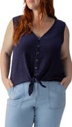 Sanctuary Link Up Crinkle Stripe Tie Hem Sleeveless Top