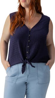 Sanctuary Link Up Crinkle Stripe Tie Hem Sleeveless Top
