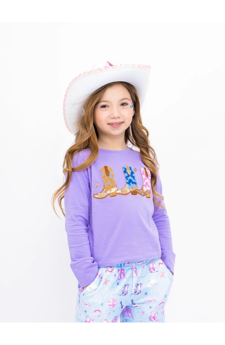 Preppy Goose Sequin Cowgirl Boots Long Sleeve T-Shirt, Main, color, Lavender