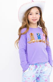 Preppy Goose Sequin Cowgirl Boots Long Sleeve T-Shirt