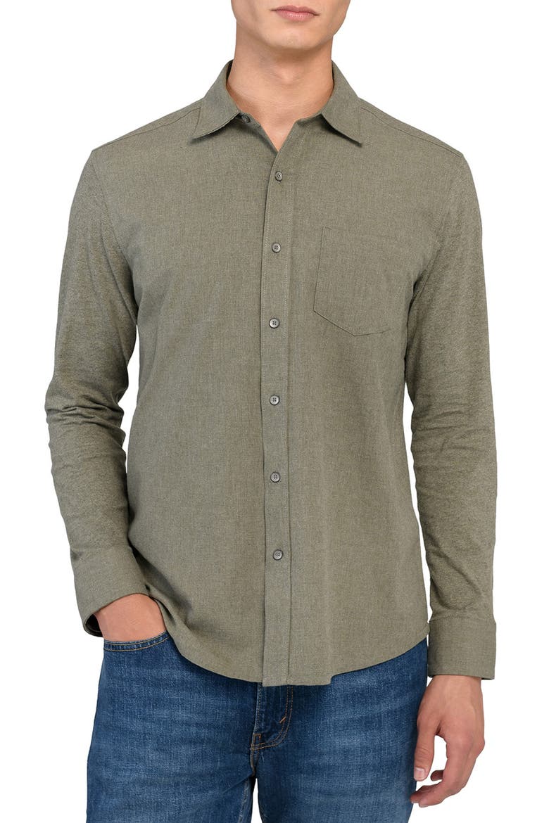 Reworked Slim Fit Heathered Green Cotton Button-Up Shirt, Main, color, GREEN
