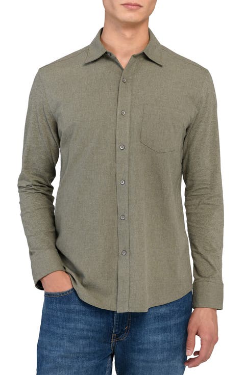 Reworked Slim Fit Heathered Green Cotton Button-Up Shirt