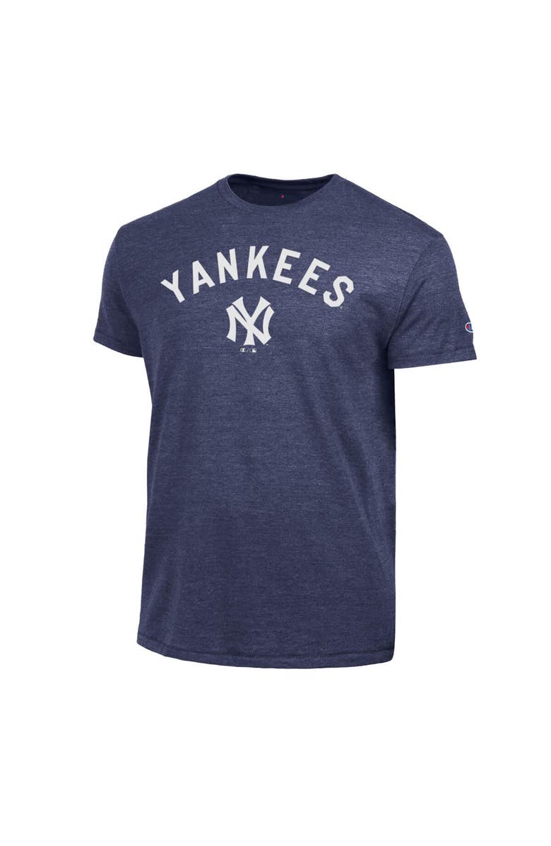 Champion Men's Champion Navy New York Yankees Cooperstown Wordmark Lockup Tri-Blend T-Shirt, Alternate, color, Navy