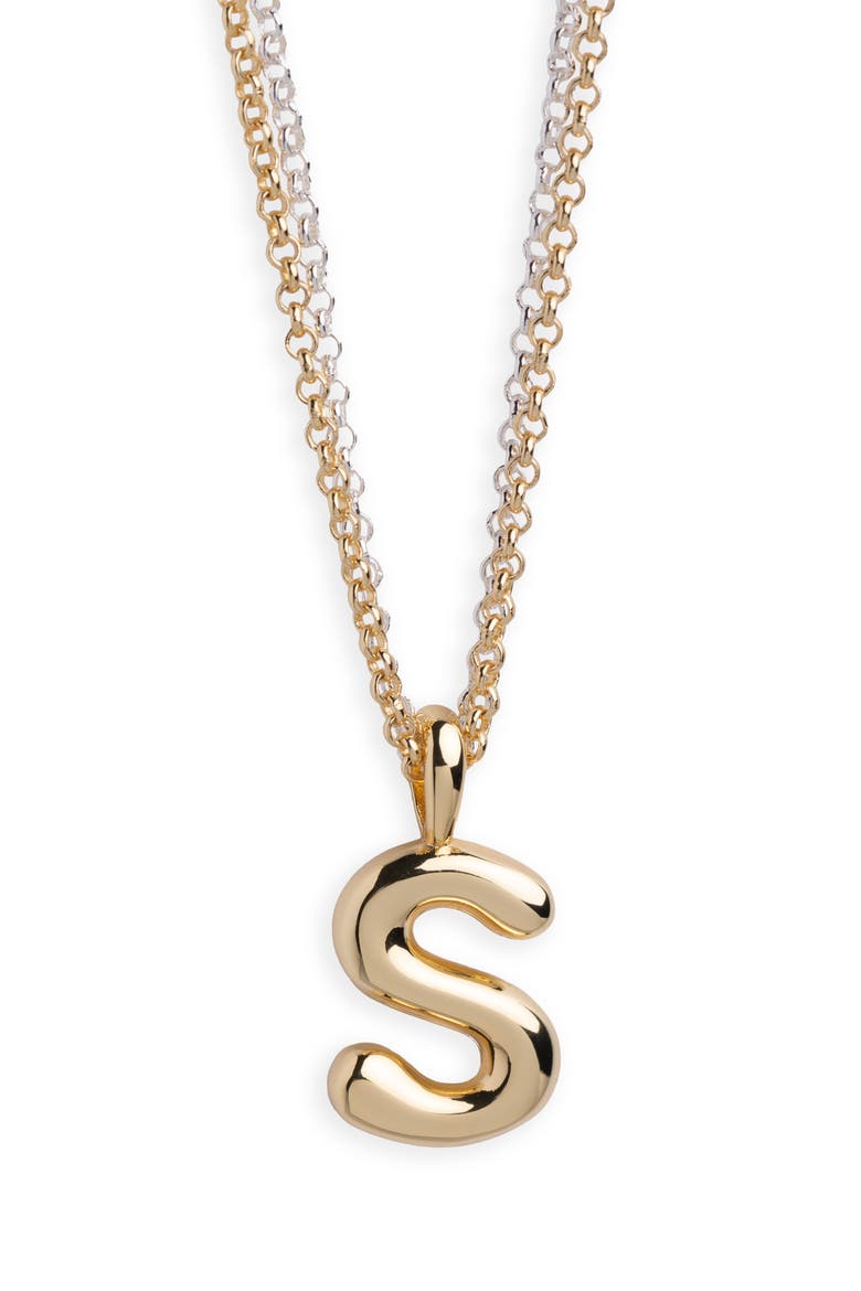Puffy A Initial Pendant Necklace, Main, color, TWO TONE
