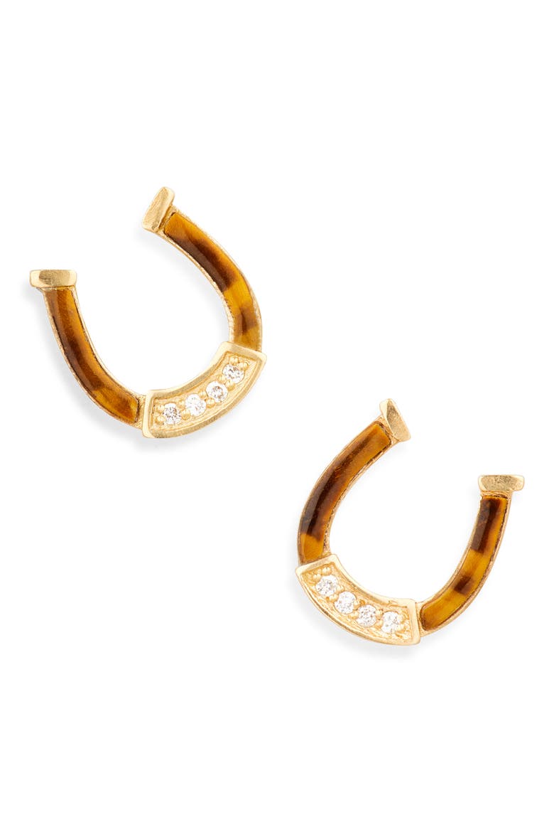 Tiger's Eye & Diamond Horseshoe Stud Earrings, Main, color, TIGER EYE