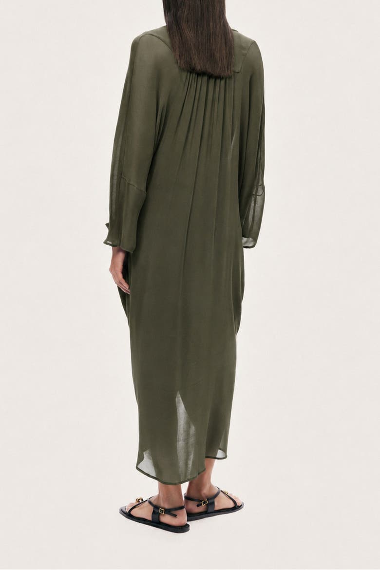 Draped Wrap Midi Dress, Alternate, color, Khaki