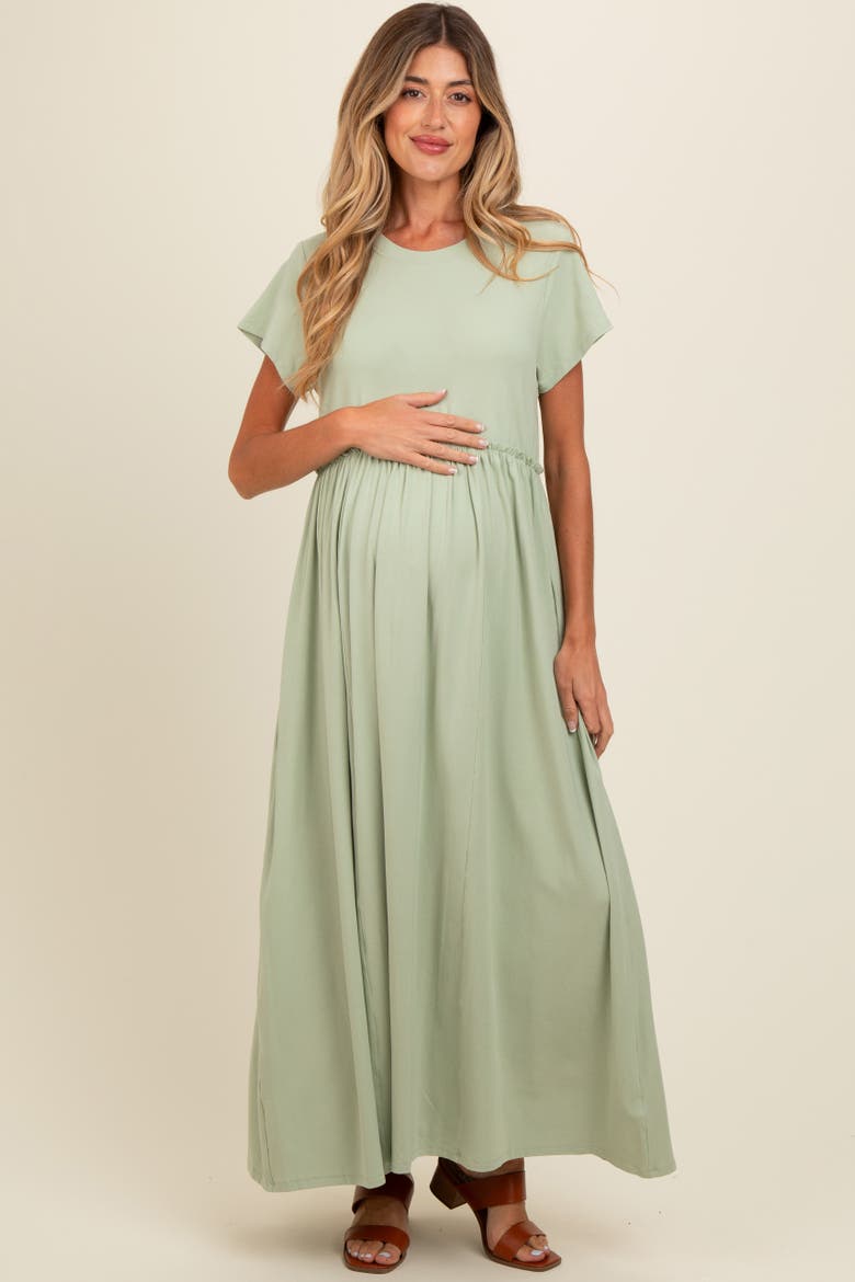 Ruffle Trim Maxi Dress, Main, color, Light Olive