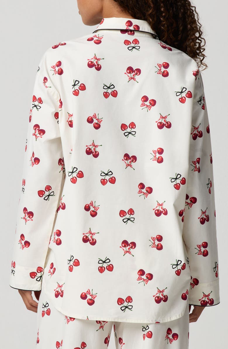 Florence by Mills Oversize Stretch Cotton Button-Up Pajama Shirt, Alternate, color, White Cherry