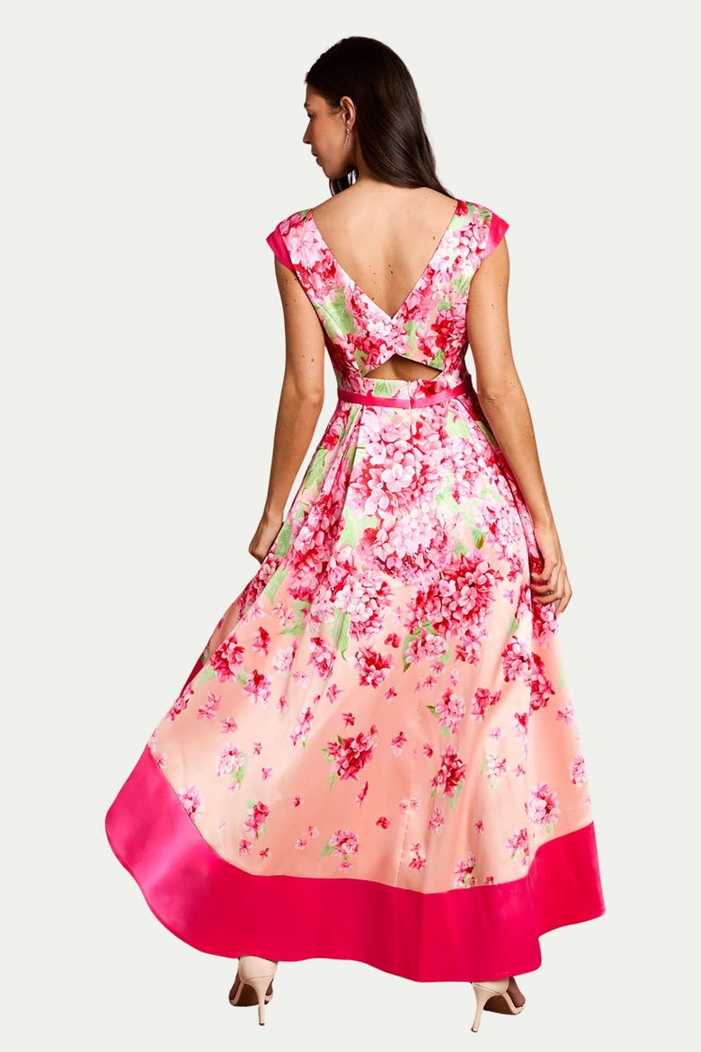 Twill Hi-lo Floral Printed Midi Dress, Alternate, color, Blush