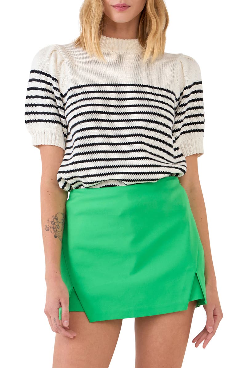 English Factory Stripe Short Puff Sleeve Sweater, Main, color, 
