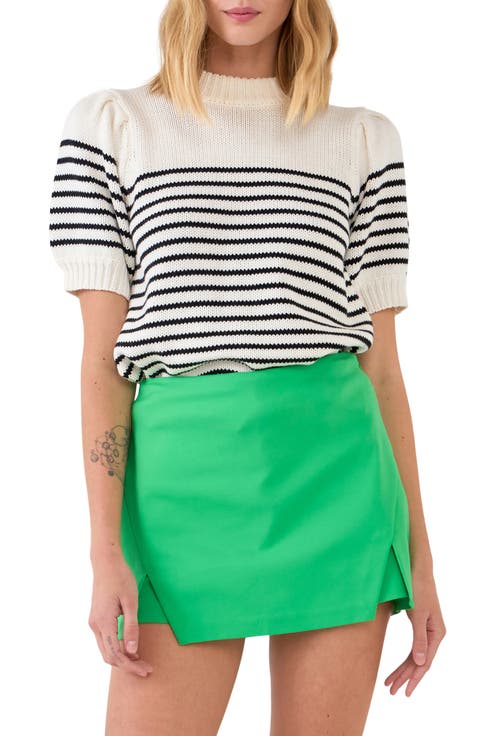 Stripe Short Puff Sleeve Sweater