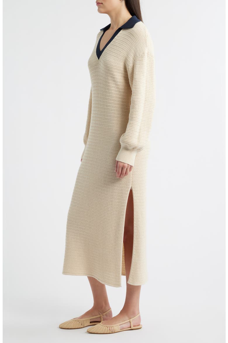 Mozart Contrast Collar Long Sleeve Midi Sweater Dress, Alternate, color, 11-ECRU-MARINE