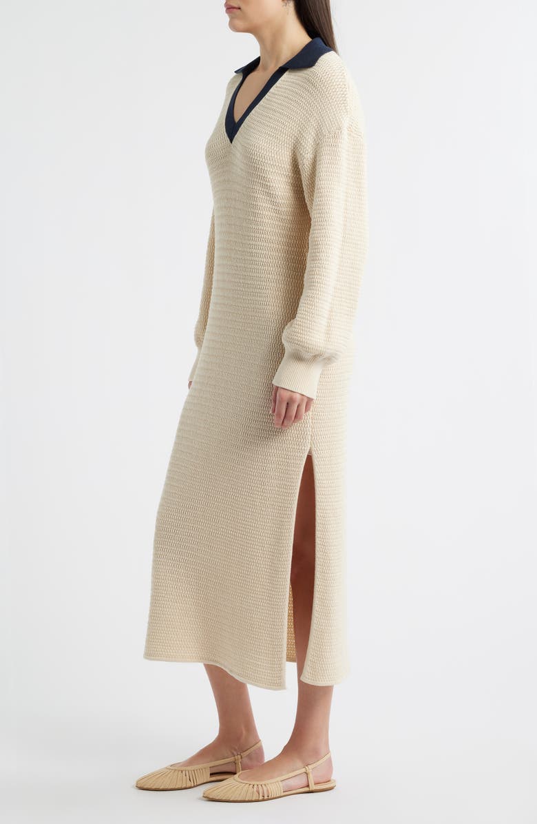 French Connection Mozart Contrast Collar Long Sleeve Midi Sweater Dress, Alternate, color, 