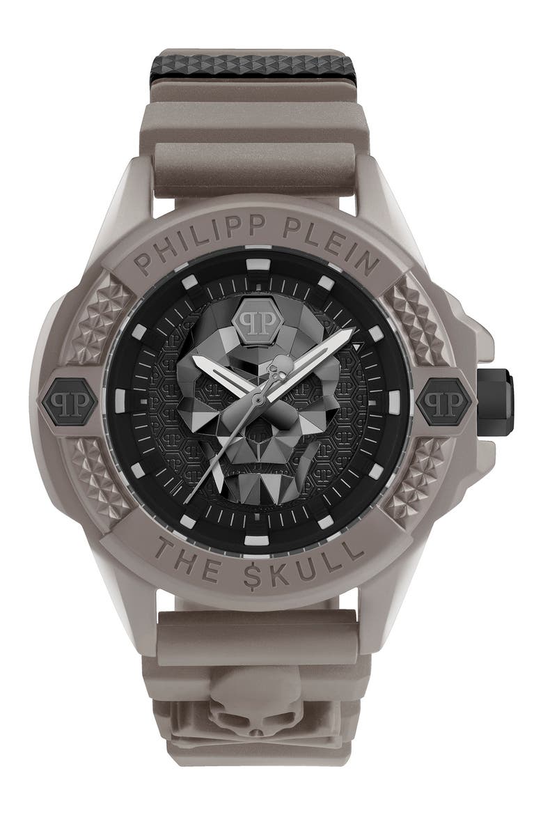 The $kull Silicone Strap Watch, 44mm, Alternate, color, TAUPE GREY ECO CERAMIC